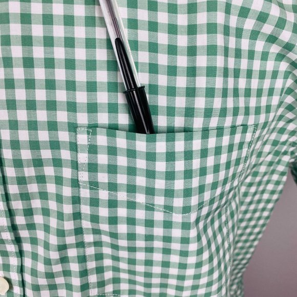 Untuckit Green White Gingham Check Print Men's XL Short Sleeve Pocket Shirt - Picture 3 of 5